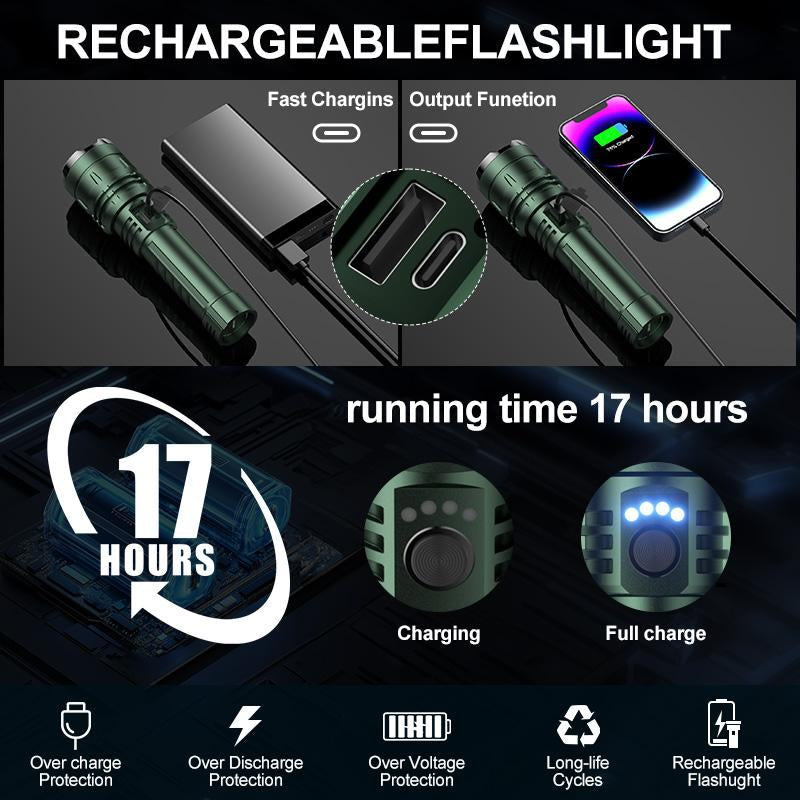 SKYFIRE 1376 LED Flashlight High Lumen Brightness, with Fire-Gathering Lens, Ultra-Bright and Rechargeable, Zoomable, Five Lighting Modes, Essential for Camping, Suitable for Outdoor and Home Use