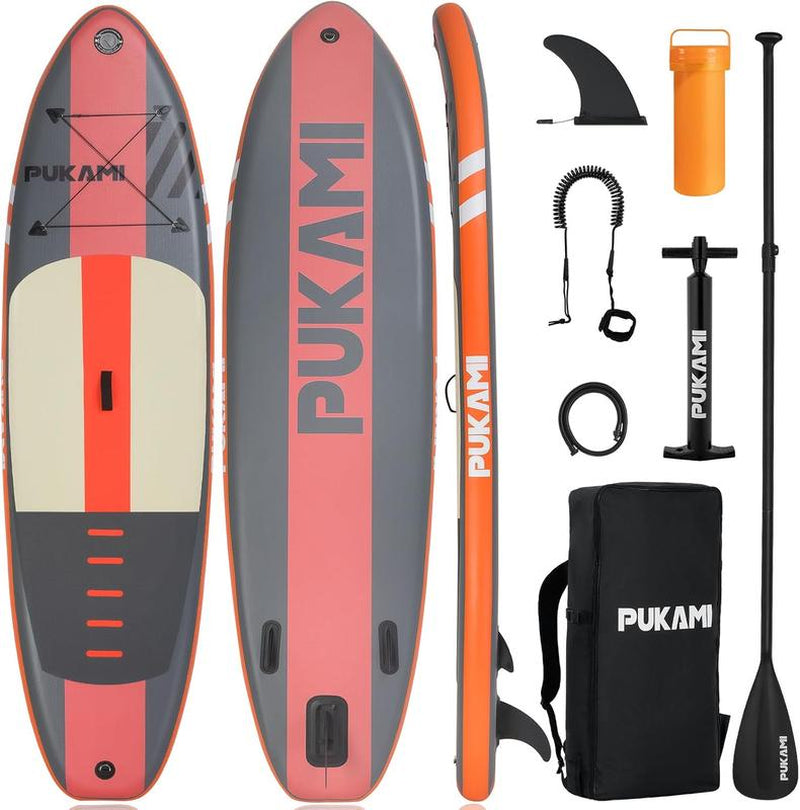 PUKAMI Inflatable Paddle Board for Adults,10.6' Stand up Paddle Board with Premium SUP Accessories & Carry Bag,Paddle,Pump,Leash,Wide Stable Design,Non-Slip Deck,Surf Control for Youth