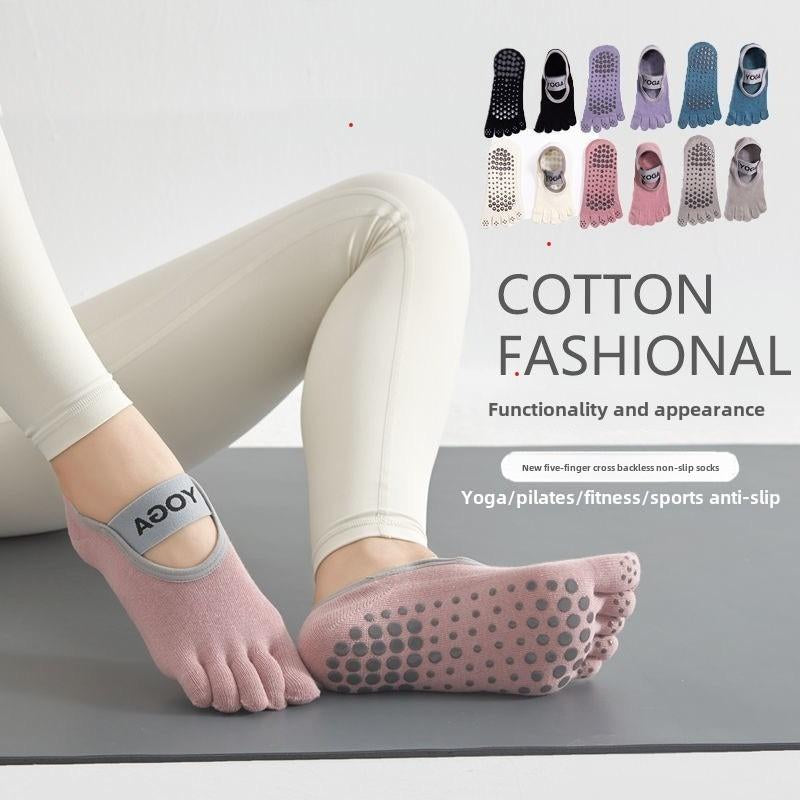 Roiii Yoga Socks for Women with Grips, Non-Slip Five Toe Socks for Clasped Pilates Socks for Ballet Pilates Barre Dance Barefoot Workouts Fitness(Roiiisky29)
