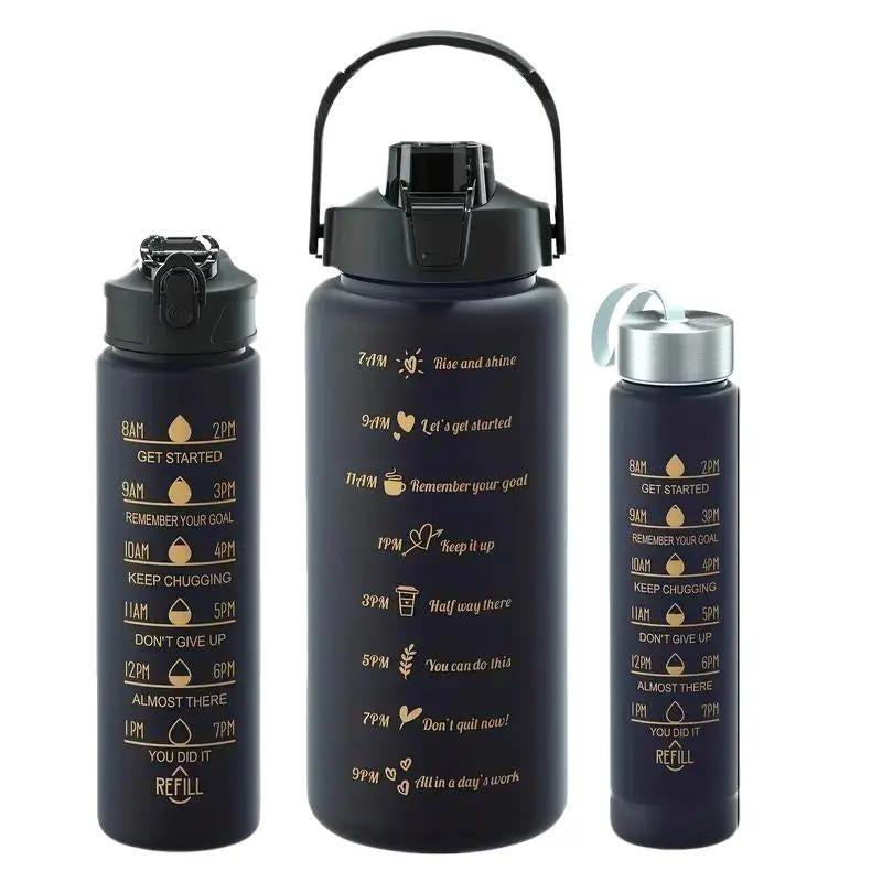 Gradient Water Bottle 3 Pcs Set with Motivational Time Marker & Leak Proof Flip Top Lid for School, Fitness Enthusiasts & Indoor Outdoor Activities