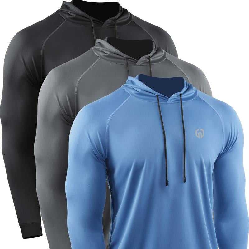 NELEUS Men'S 3 Pack Long Sleeve Drawstring Hoodie Athletic Shirts, Workout Hoodies