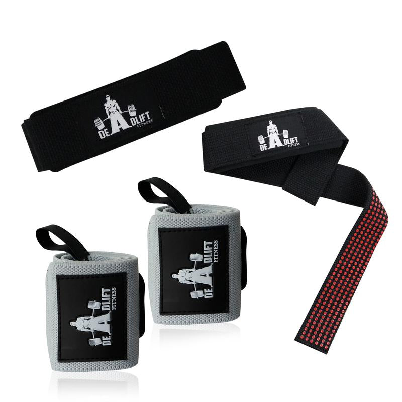 DHABII Premium Gym Lifting Straps and Wrist Wraps BUNDLE- 18" Wrist Wraps and 24" Straps for Weightlifting and Other Gym Workout, Gym Straps