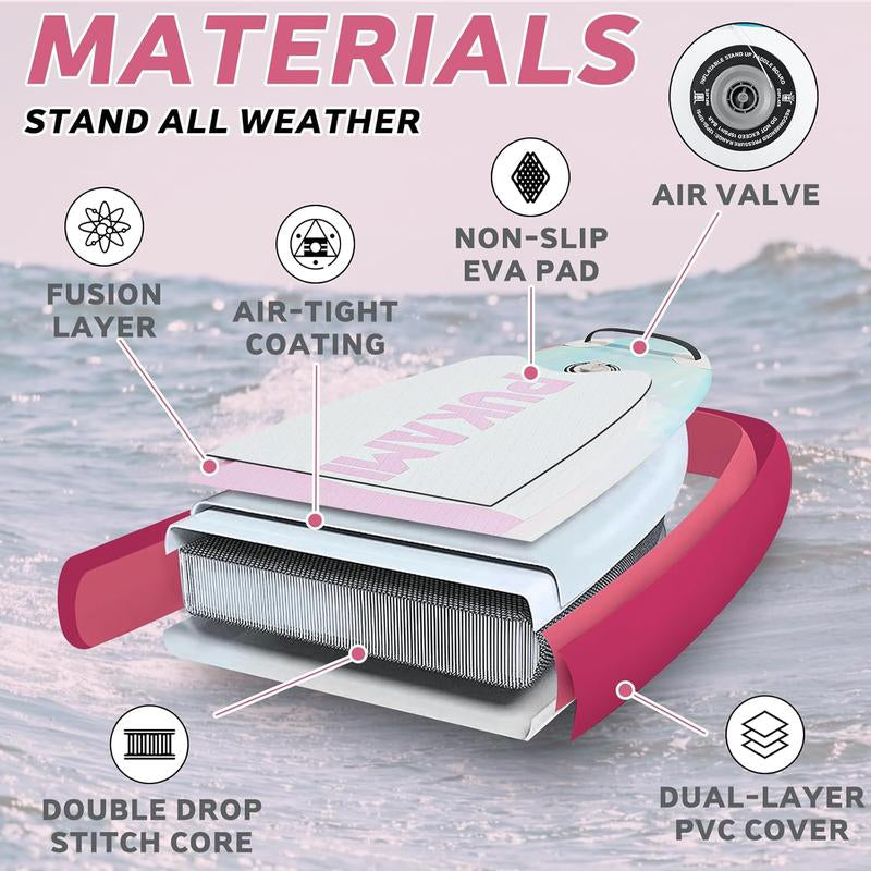 PUKAMI Inflatable Paddle Board for Adults,10.6' Stand up Paddle Board with Premium SUP Accessories & Carry Bag,Paddle,Pump,Leash,Wide Stable Design,Non-Slip Deck,Surf Control for Youth