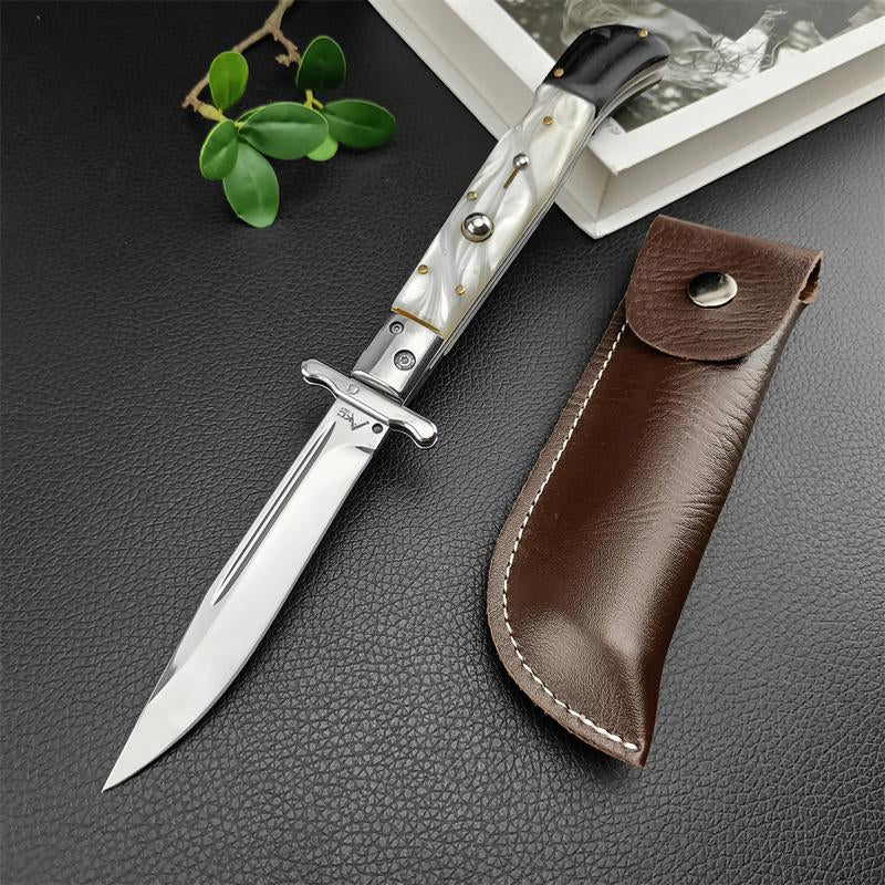 440C Stainless Steel Outdoor Folding Knife 4.1-Inch with Durable Shell Resin Handle Compact and Sharp for Camping Hiking