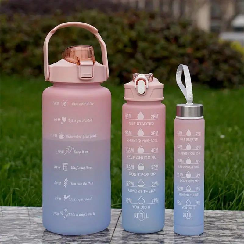 Gradient Water Bottle 3 Pcs Set with Motivational Time Marker & Leak Proof Flip Top Lid for School, Fitness Enthusiasts & Indoor Outdoor Activities