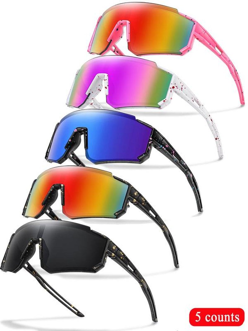 Unisex Random Pattern Polarized Cycling Sunglasses, 5 Counts/Set Uv Protection Outdoor Sports Sunglasses, Sports Eyewear for Men & Women, Suitable for Outdoor Sports, Mountain Bike Glasses, Cycling Goggles, Biking Sunglasses