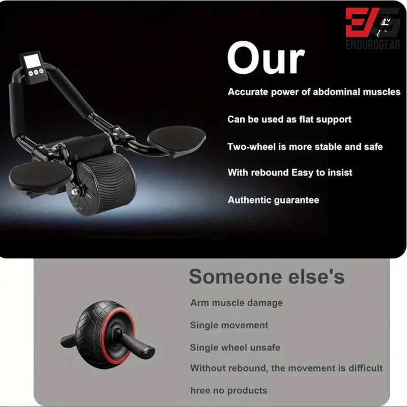 Ab Roller Wheel with Elbow Support & Automatic Rebound – Double-Wheel Core & Abs Exercise Roller + Knee Mat | ENDUROGEAR