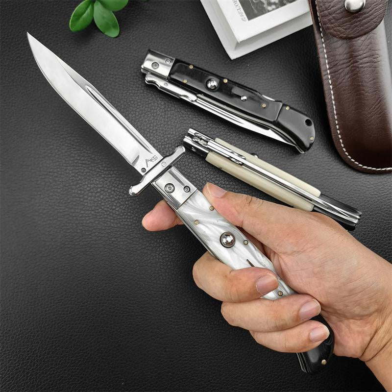 440C Stainless Steel Outdoor Folding Knife 4.1-Inch with Durable Shell Resin Handle Compact and Sharp for Camping Hiking