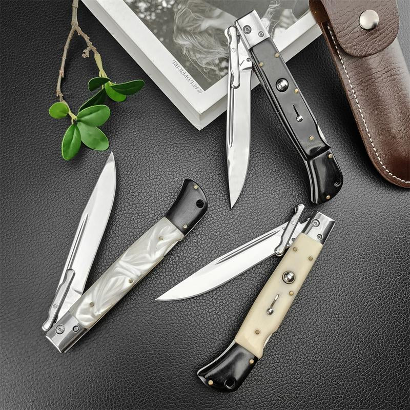 440C Stainless Steel Outdoor Folding Knife 4.1-Inch with Durable Shell Resin Handle Compact and Sharp for Camping Hiking