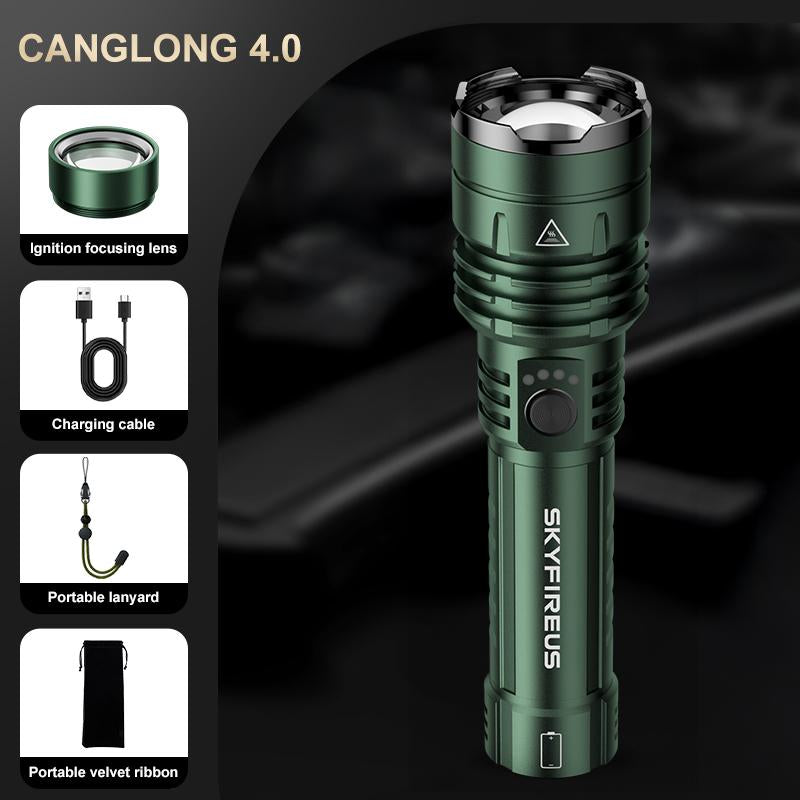 SKYFIRE 1376 LED Flashlight High Lumen Brightness, with Fire-Gathering Lens, Ultra-Bright and Rechargeable, Zoomable, Five Lighting Modes, Essential for Camping, Suitable for Outdoor and Home Use