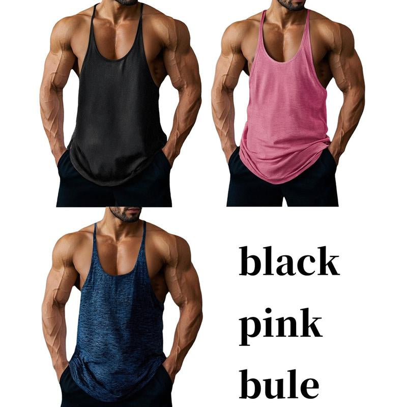 Lehmanlin Men'S Bodybuilding Vest Fitness Gym Shirt Y-Back Muscle Fitness Sports Stretch Quick-Drying Top (3 Pack) Athletic Wear Sleeveless Design Fathersdaygift Workout