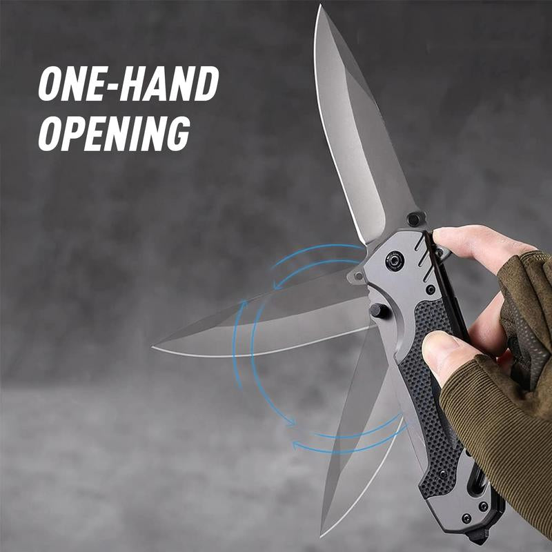 Tactical Folding Knife Damascus Steel Blade 3.5 Inch EDC Glass Breaker Seatbelt Cutter Outdoor Survival Camping Hiking Gift for Men