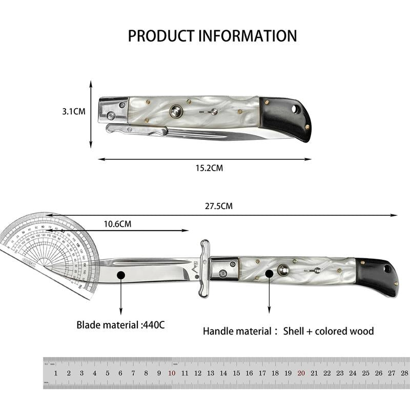 440C Stainless Steel Outdoor Folding Knife 4.1-Inch with Durable Shell Resin Handle Compact and Sharp for Camping Hiking