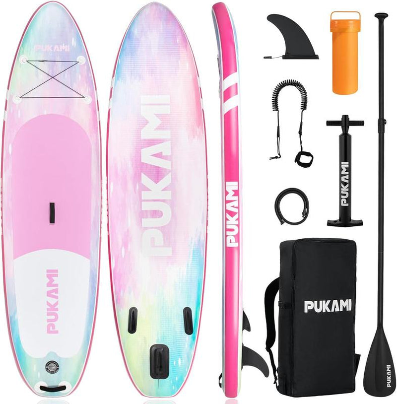 PUKAMI Inflatable Paddle Board for Adults,10.6' Stand up Paddle Board with Premium SUP Accessories & Carry Bag,Paddle,Pump,Leash,Wide Stable Design,Non-Slip Deck,Surf Control for Youth