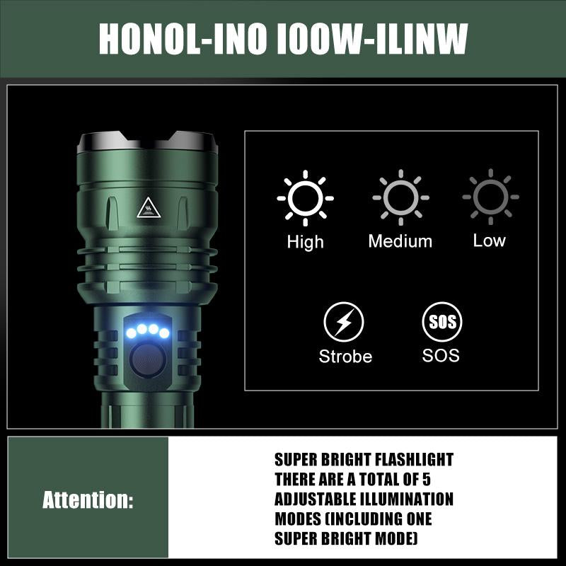 SKYFIRE 1376 LED Flashlight High Lumen Brightness, with Fire-Gathering Lens, Ultra-Bright and Rechargeable, Zoomable, Five Lighting Modes, Essential for Camping, Suitable for Outdoor and Home Use