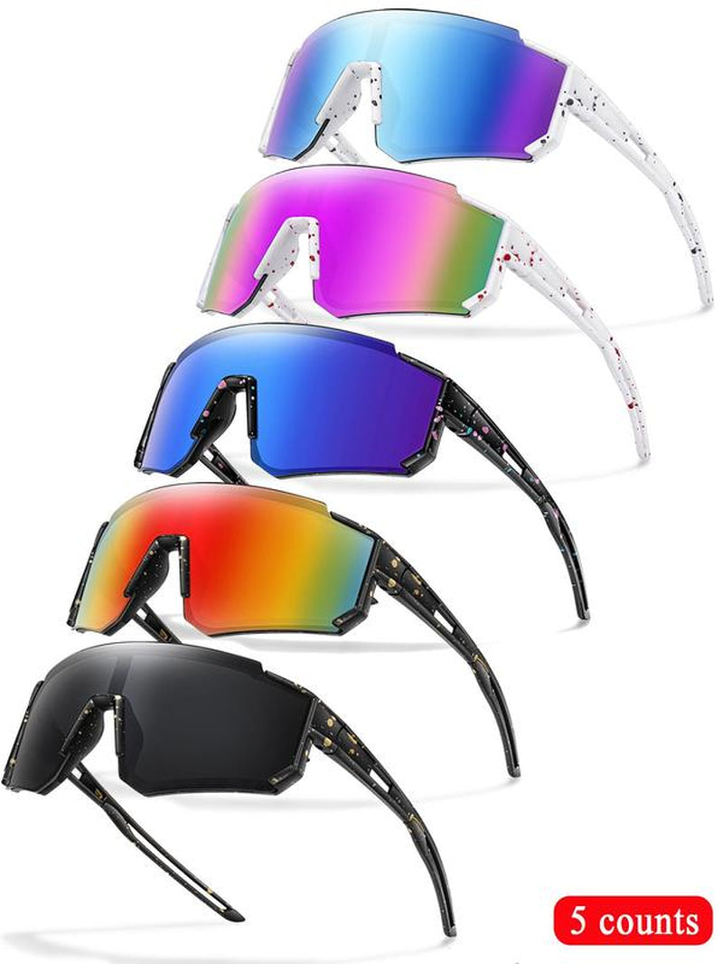 Unisex Random Pattern Polarized Cycling Sunglasses, 5 Counts/Set Uv Protection Outdoor Sports Sunglasses, Sports Eyewear for Men & Women, Suitable for Outdoor Sports, Mountain Bike Glasses, Cycling Goggles, Biking Sunglasses