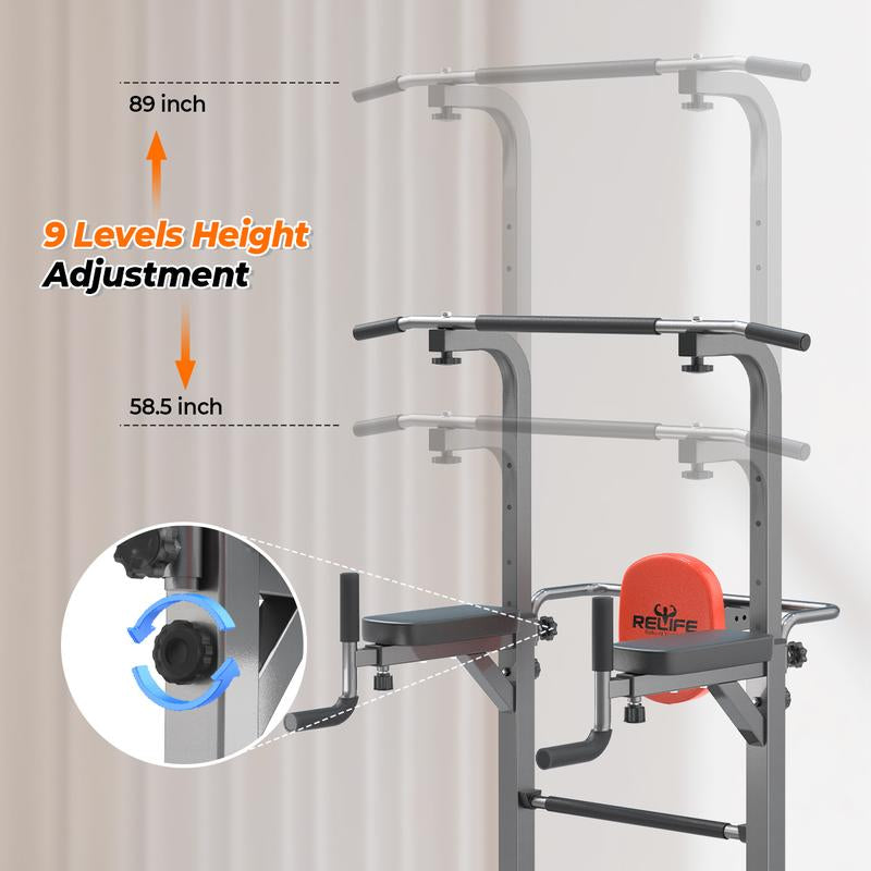 Relifesports Adjustable Power Tower Workout Station Dip Station Pull up Leg Press for Home Gym Strength Training Fitness Equipment 450LBS