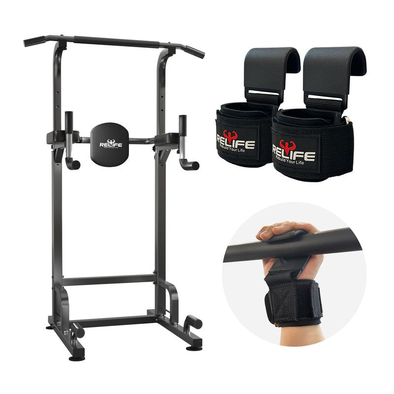 Relifesports Adjustable Power Tower Workout Station Dip Station Pull up Leg Press for Home Gym Strength Training Fitness Equipment 450LBS