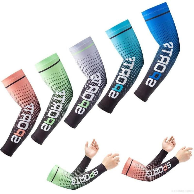 5 Pairs of Ice Sleeves, Ice Cloth Breathable Anti-Ultraviolet Running Arm Sleeves, Fitness Elbow Sports Cycling Outdoor Arm Sleeves, Sports Arm Compression Sleeves, Sun Protection Ice Silk Sleeves, High Elastic Thin Breathable Arm Sleeves, Unisex