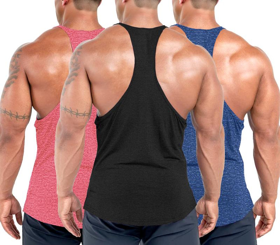 Lehmanlin Men'S Bodybuilding Vest Fitness Gym Shirt Y-Back Muscle Fitness Sports Stretch Quick-Drying Top (3 Pack) Athletic Wear Sleeveless Design Fathersdaygift Workout