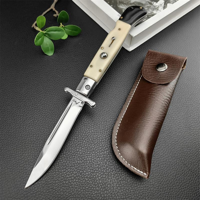 440C Stainless Steel Outdoor Folding Knife 4.1-Inch with Durable Shell Resin Handle Compact and Sharp for Camping Hiking