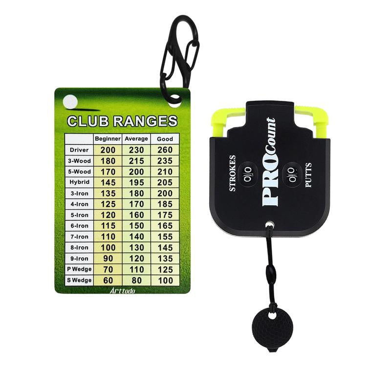 Arttodo Golf Club Range Chart Card & Golf Score Counter Clicker, Mini Golf Shot Stroke Counter, Mini Inch Range Card, Golf Accessories, Golf Gifts