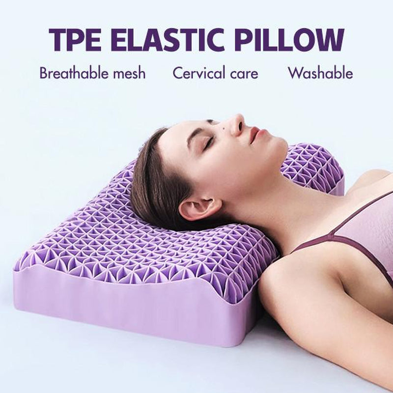 H&D TPE Elastic Pillow for Neck & Shoulder Pain Relief - 100% Elastic Grid Design, Breathable Mesh Cover, Oversized Cool Ergonomic Shape, All-Season Comfort, Skin-Friendly, Washable