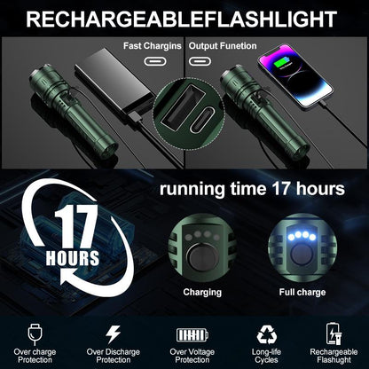 SKYFIRE 1376 LED Flashlight High Lumen Brightness, with Fire-Gathering Lens, Ultra-Bright and Rechargeable, Zoomable, Five Lighting Modes, Essential for Camping, Suitable for Outdoor and Home Use