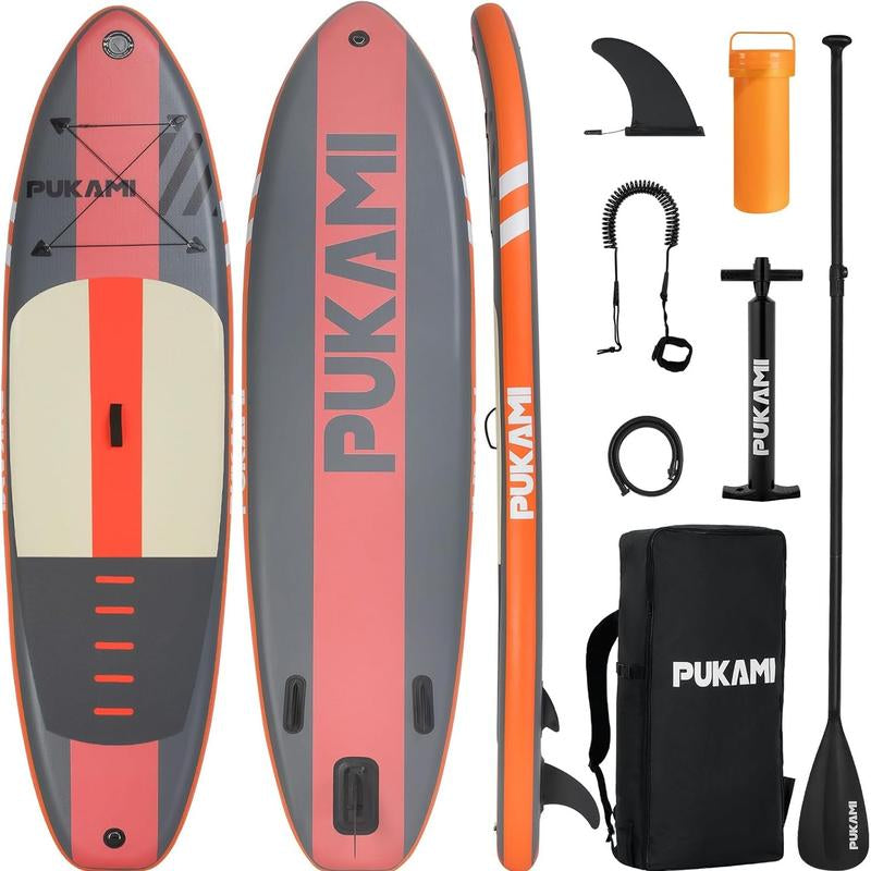 PUKAMI Inflatable Paddle Board for Adults,10.6' Stand up Paddle Board with Premium SUP Accessories & Carry Bag,Paddle,Pump,Leash,Wide Stable Design,Non-Slip Deck,Surf Control for Youth