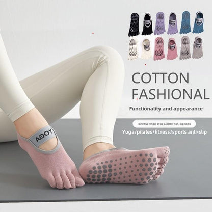 Roiii Yoga Socks for Women with Grips, Non-Slip Five Toe Socks for Clasped Pilates Socks for Ballet Pilates Barre Dance Barefoot Workouts Fitness（Roiiisky29）