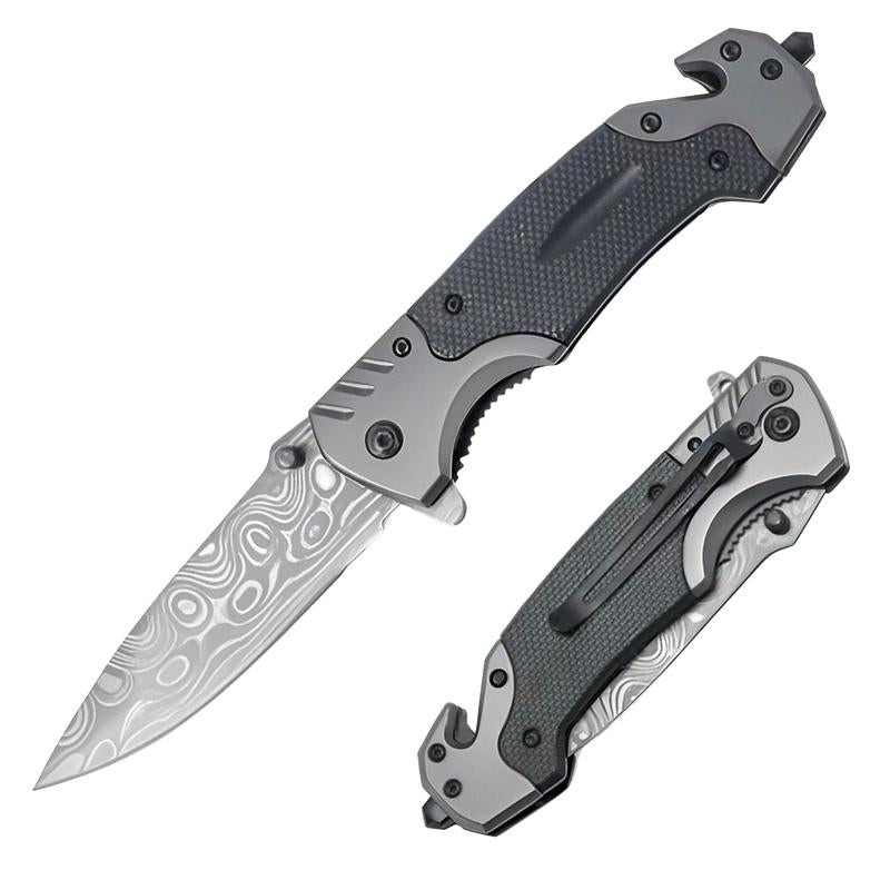 Tactical Folding Knife Damascus Steel Blade 3.5 Inch EDC Glass Breaker Seatbelt Cutter Outdoor Survival Camping Hiking Gift for Men
