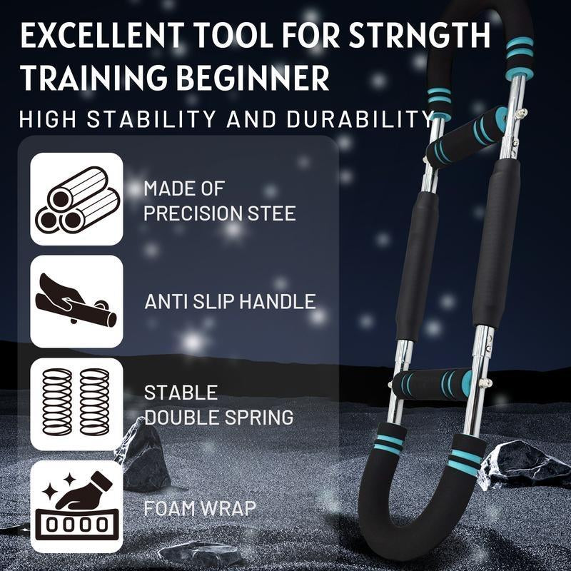 【NEW Version】2025 Pro Adjustable Arm&Chest Muscle Trainer for Men-Detachable Stainless Fitness Tool with Blue Grips, Ideal for Beginners and Enthusiasts, Black, Strength Training Accessory | Adjustable Resistance | Anti-Slip Grips, Home Workout Equipment