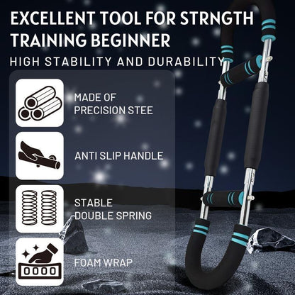【NEW Version】2025 Pro Adjustable Arm&Chest Muscle Trainer for Men-Detachable Stainless Fitness Tool with Blue Grips, Ideal for Beginners and Enthusiasts, Black, Strength Training Accessory | Adjustable Resistance | Anti-Slip Grips, Home Workout Equipment
