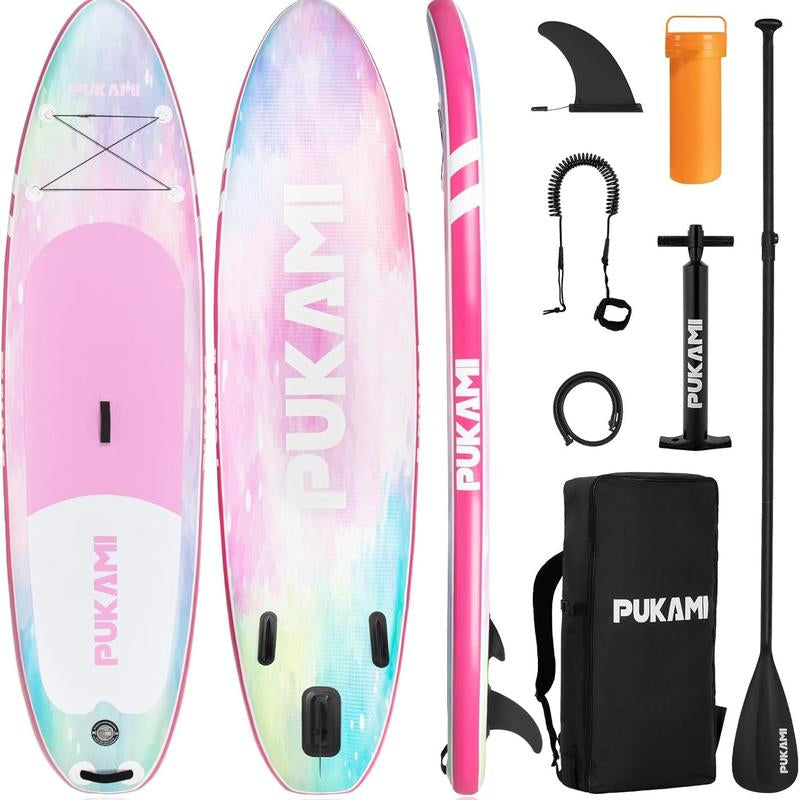 PUKAMI Inflatable Paddle Board for Adults,10.6' Stand up Paddle Board with Premium SUP Accessories & Carry Bag,Paddle,Pump,Leash,Wide Stable Design,Non-Slip Deck,Surf Control for Youth