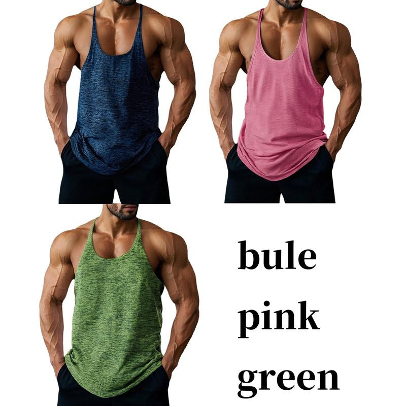Lehmanlin Men'S Bodybuilding Vest Fitness Gym Shirt Y-Back Muscle Fitness Sports Stretch Quick-Drying Top (3 Pack) Athletic Wear Sleeveless Design Fathersdaygift Workout