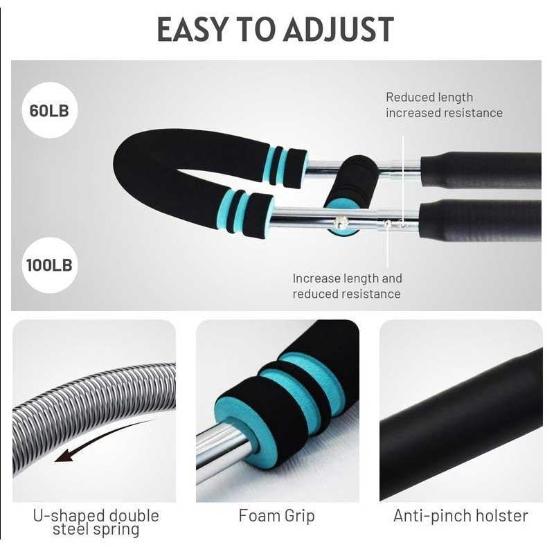 【NEW Version】2025 Pro Adjustable Arm&Chest Muscle Trainer for Men-Detachable Stainless Fitness Tool with Blue Grips, Ideal for Beginners and Enthusiasts, Black, Strength Training Accessory | Adjustable Resistance | Anti-Slip Grips, Home Workout Equipment