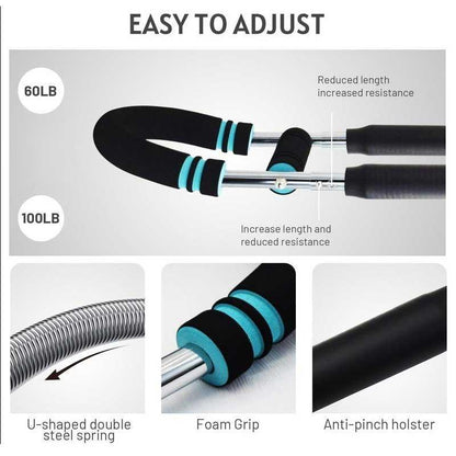 【NEW Version】2025 Pro Adjustable Arm&Chest Muscle Trainer for Men-Detachable Stainless Fitness Tool with Blue Grips, Ideal for Beginners and Enthusiasts, Black, Strength Training Accessory | Adjustable Resistance | Anti-Slip Grips, Home Workout Equipment