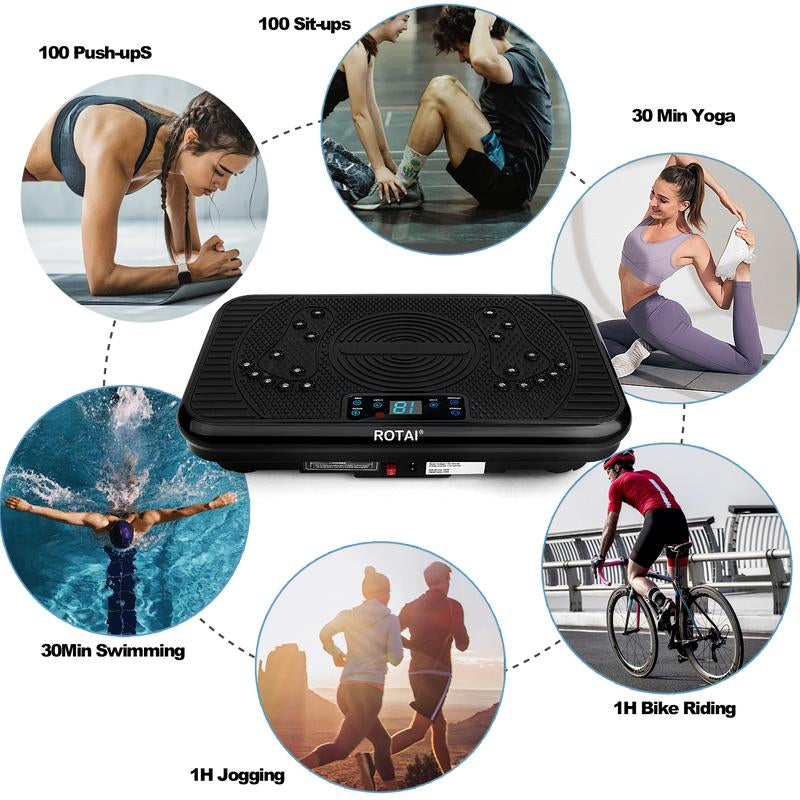ROTAI Vibration Plate Machine 300Lbs Capacity Bluetooth Music Exercise Machine Comfortable Lymphatic Drainage for Full Body Workout,For Home Gym Fitness Equipment