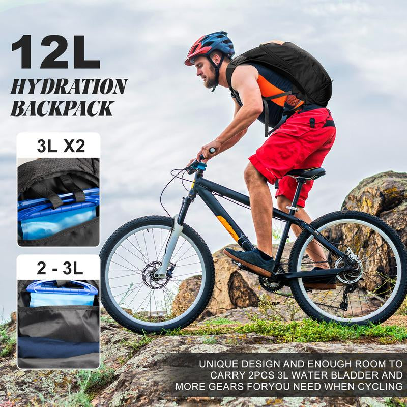 Lightweight 12L Hydration Backpack with 3L Water Bladder – Waterproof, Comfortable & Durable for Cycling, Hiking, Running, Climbing & Camping
