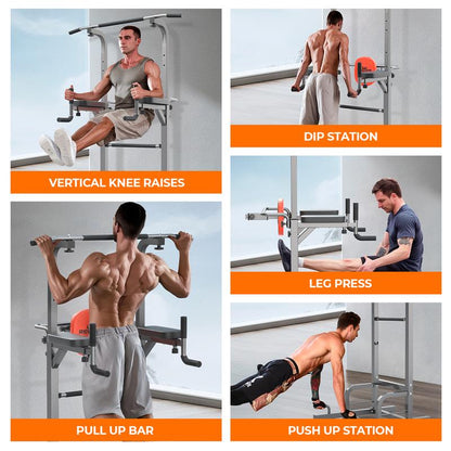 Relifesports Adjustable Power Tower Workout Station Dip Station Pull up Leg Press for Home Gym Strength Training Fitness Equipment 450LBS