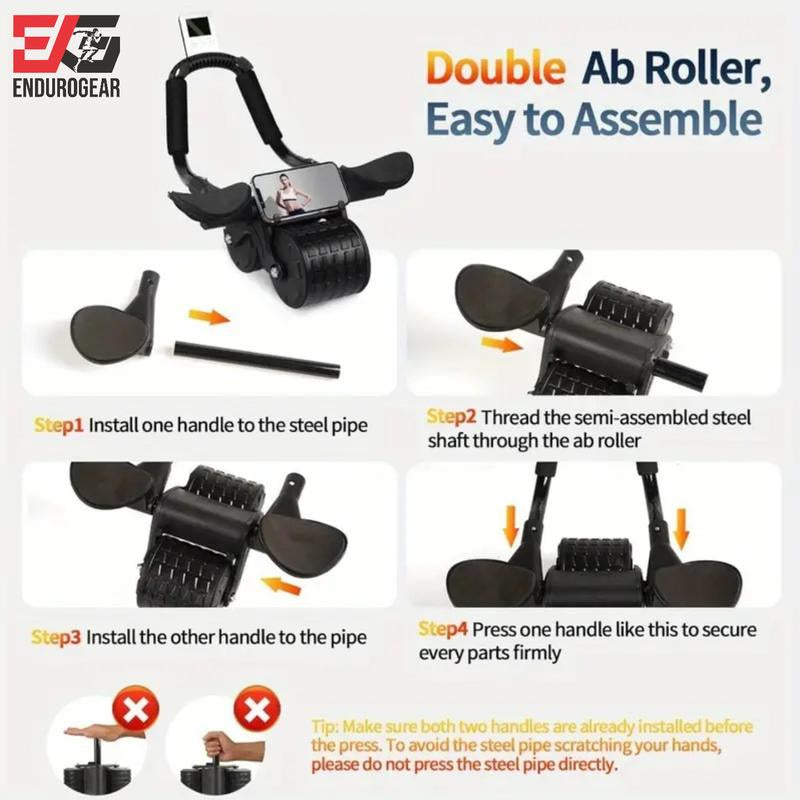 Ab Roller Wheel with Elbow Support & Automatic Rebound – Double-Wheel Core & Abs Exercise Roller + Knee Mat | ENDUROGEAR