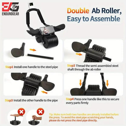 Ab Roller Wheel with Elbow Support & Automatic Rebound – Double-Wheel Core & Abs Exercise Roller + Knee Mat | ENDUROGEAR