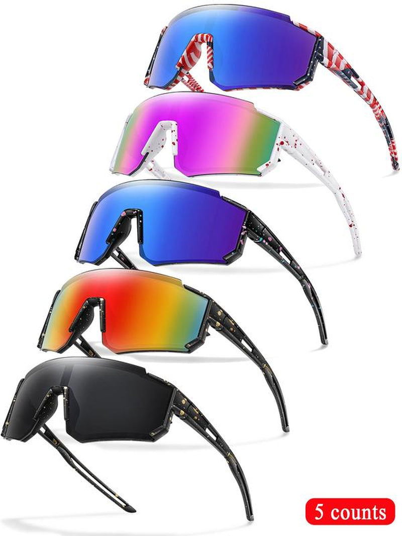 Unisex Random Pattern Polarized Cycling Sunglasses, 5 Counts/Set Uv Protection Outdoor Sports Sunglasses, Sports Eyewear for Men & Women, Suitable for Outdoor Sports, Mountain Bike Glasses, Cycling Goggles, Biking Sunglasses