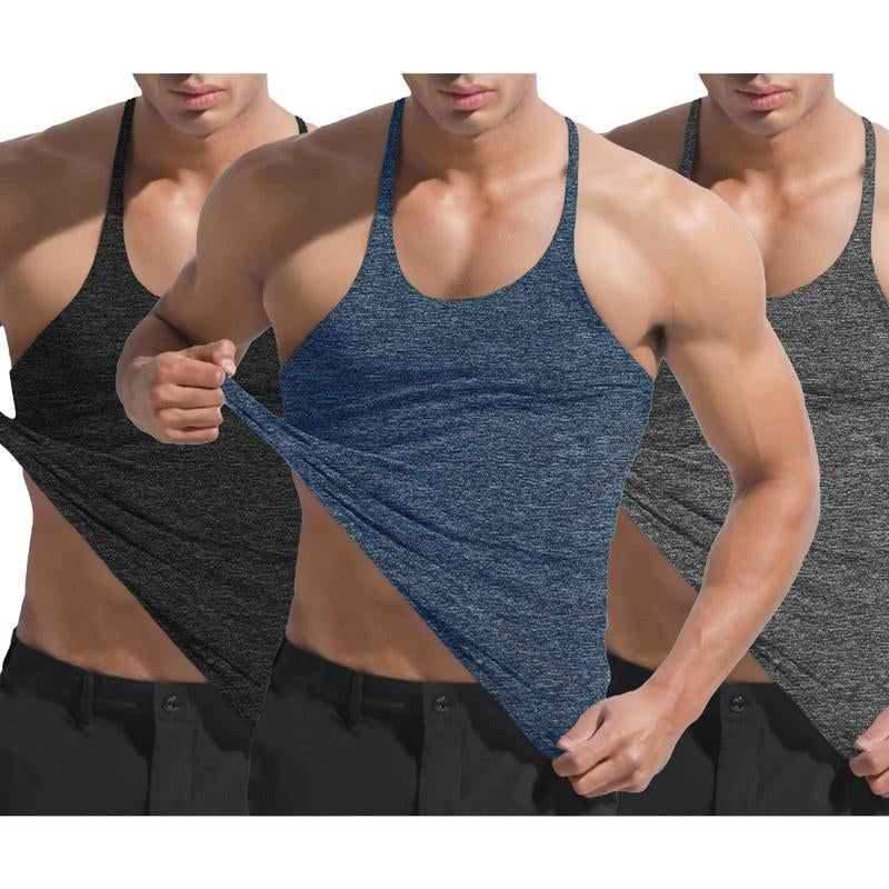 Lehmanlin Men'S Bodybuilding Vest Fitness Gym Shirt Y-Back Muscle Fitness Sports Stretch Quick-Drying Top (3 Pack) Athletic Wear Sleeveless Design Fathersdaygift Workout
