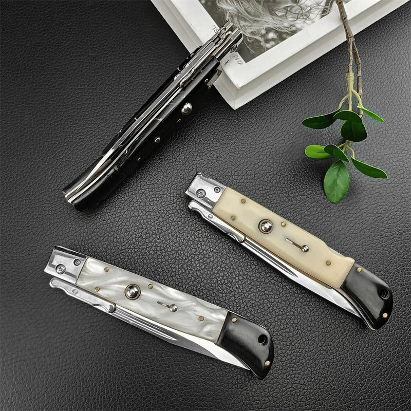 440C Stainless Steel Outdoor Folding Knife 4.1-Inch with Durable Shell Resin Handle Compact and Sharp for Camping Hiking