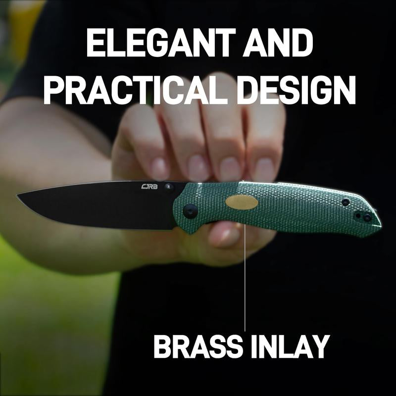 CJRB Aes Camping Folding Knife, Pocket Knife with 3.3"AR-RPM9 Steel Blade Mircarta Handle, EDC Knives for Camping, Survival and Fathersdaygift