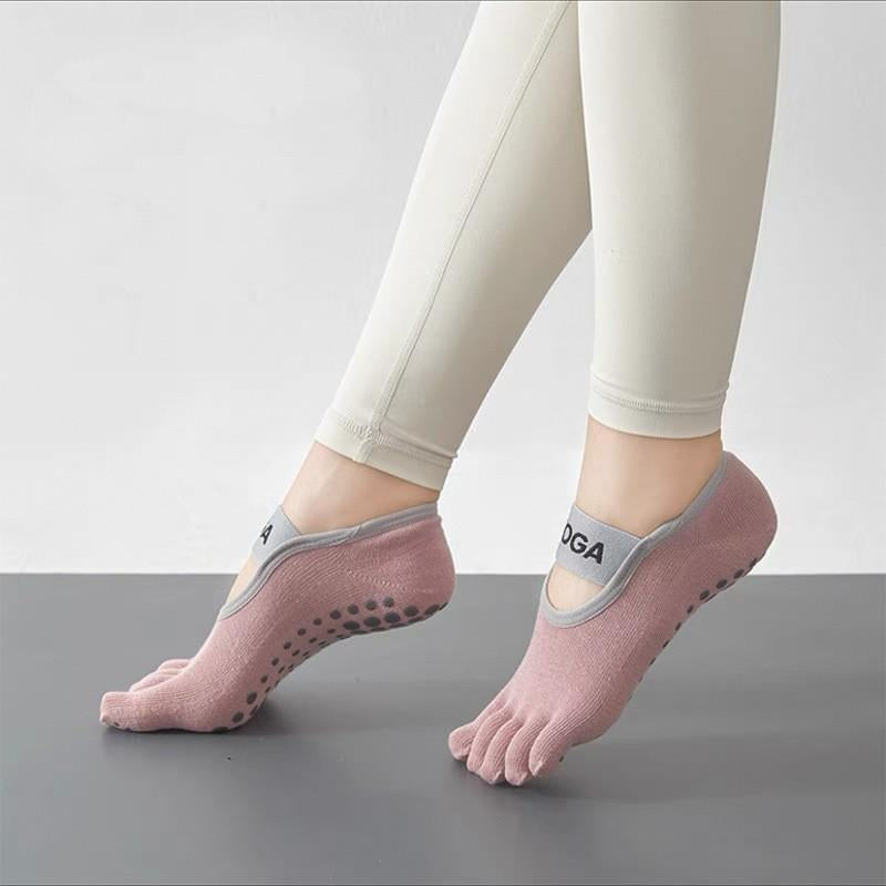Roiii Yoga Socks for Women with Grips, Non-Slip Five Toe Socks for Clasped Pilates Socks for Ballet Pilates Barre Dance Barefoot Workouts Fitness（Roiiisky29）
