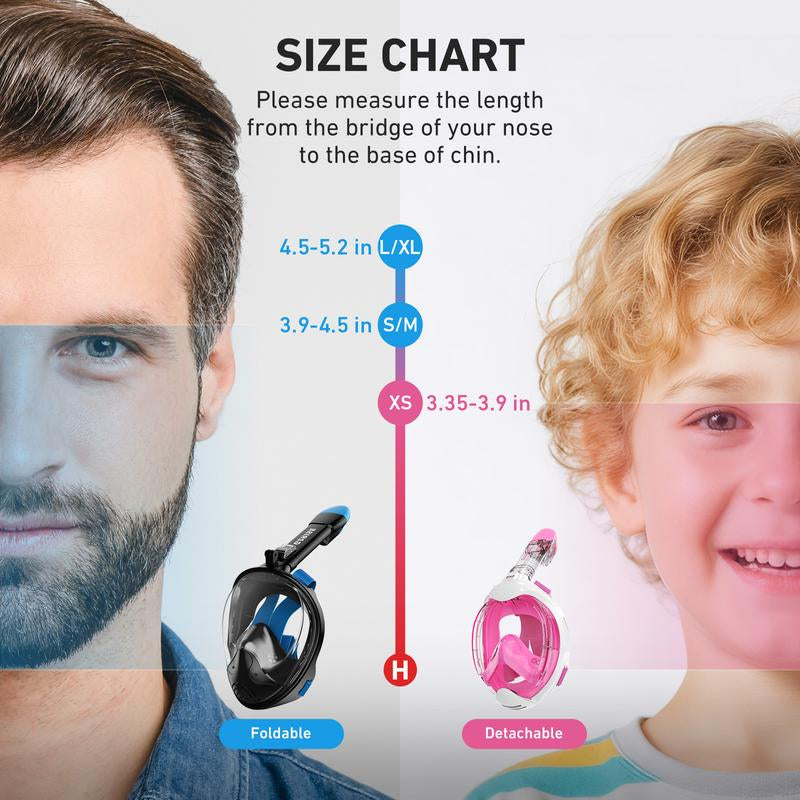 G2RISE Adults & Kids Snorkeling Set Gear, Full Face Snorkel Mask with Detachable Camera Mount, Safe Breathing, anti Fog anti Leak, with Swimming Earplug, Travel Friendly, Beginner Friendly