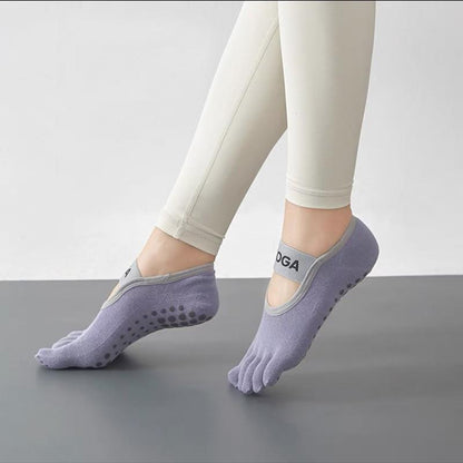 Roiii Yoga Socks for Women with Grips, Non-Slip Five Toe Socks for Clasped Pilates Socks for Ballet Pilates Barre Dance Barefoot Workouts Fitness（Roiiisky29）