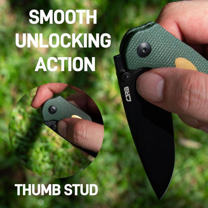 CJRB Aes Camping Folding Knife, Pocket Knife with 3.3"AR-RPM9 Steel Blade Mircarta Handle, EDC Knives for Camping, Survival and Fathersdaygift